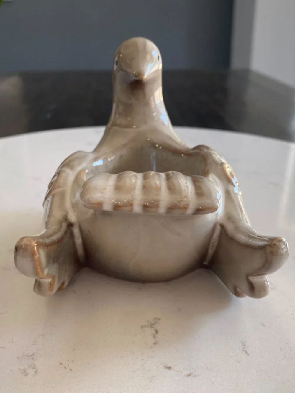 Vintage Ceramic Dove Bird Trinket Dish Candle Holder Drip Glaze Scroll Design